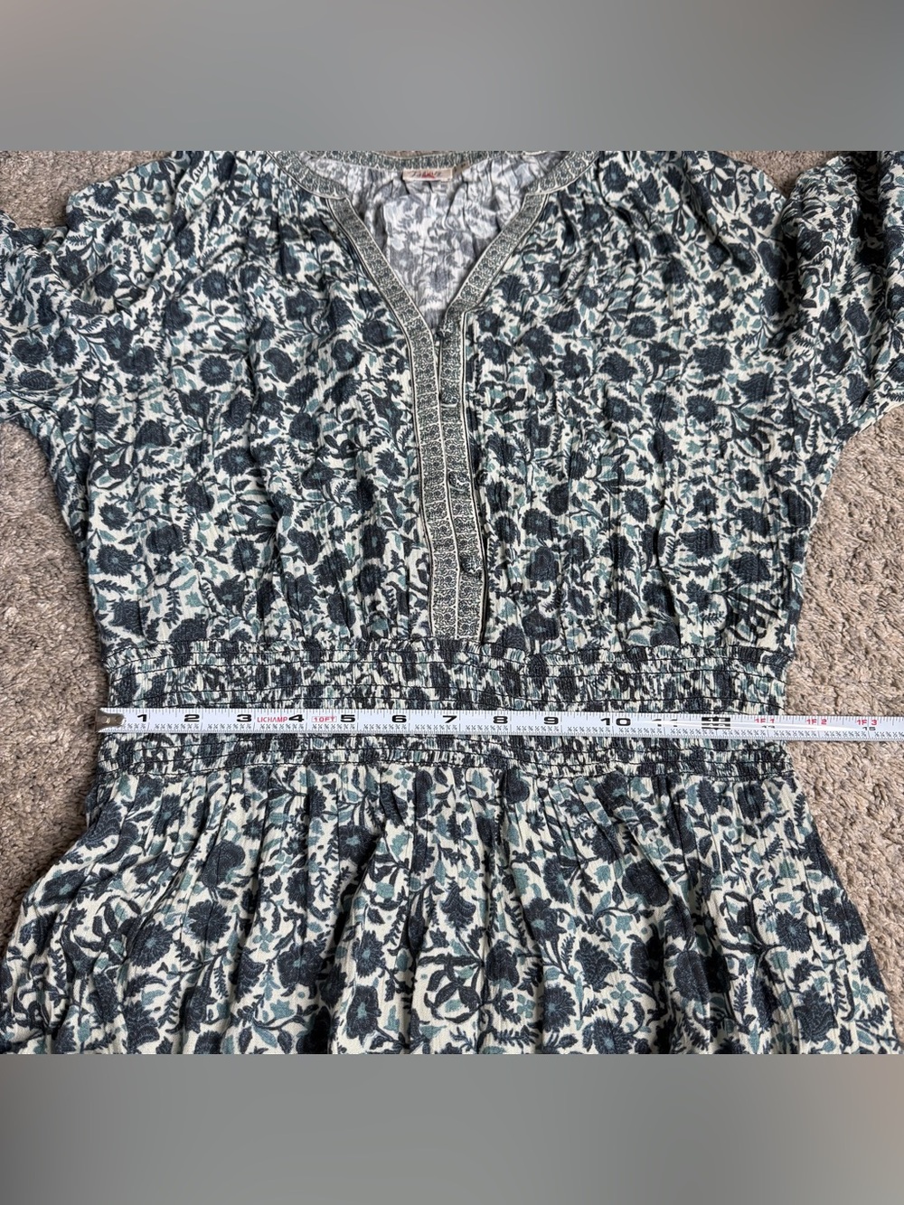 Faherty Montana Dress medium Navy Folly Floral western boho long sleeve a-line - Picture 11 of 13